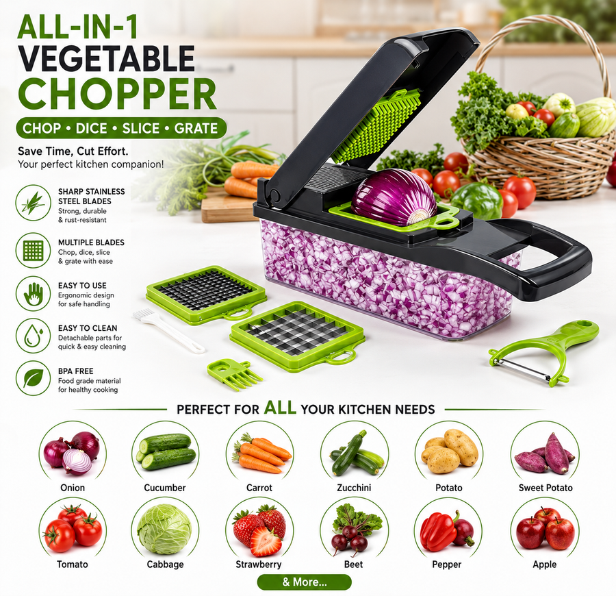Multi-Function Vegetable Chopper — Pro Food Dicer, Slicer & Cutter for Kitchen